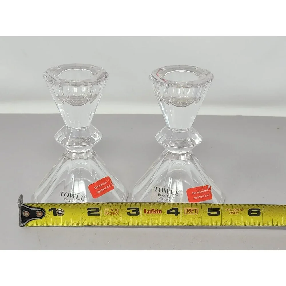 Vintage Towle‎ Pair Of Fine Lead Crystal Taper Candle Holders Elegant Design